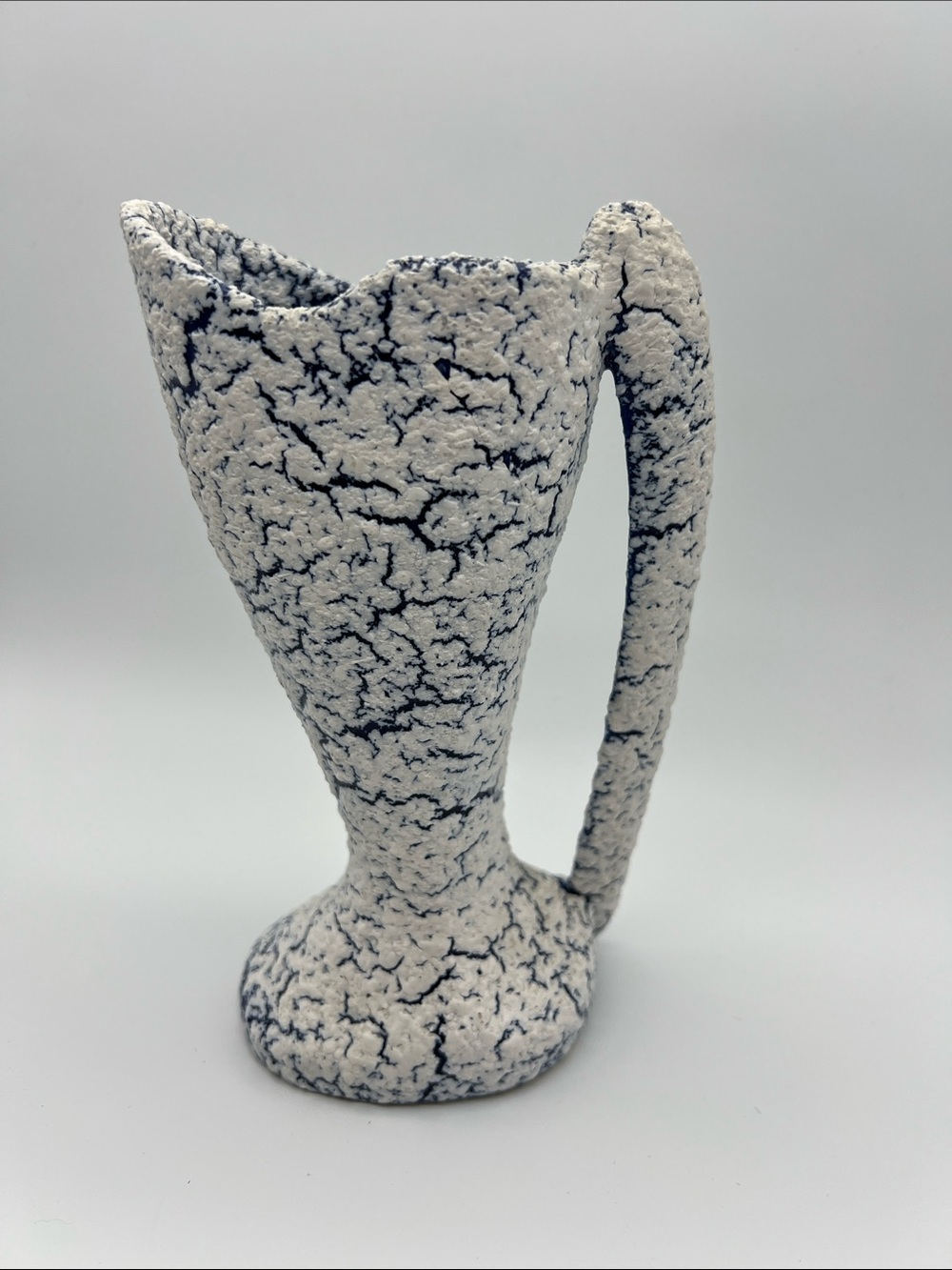 VINTAGE Lava Glaze Pitcher • White/Blue • MCM Studio Pottery